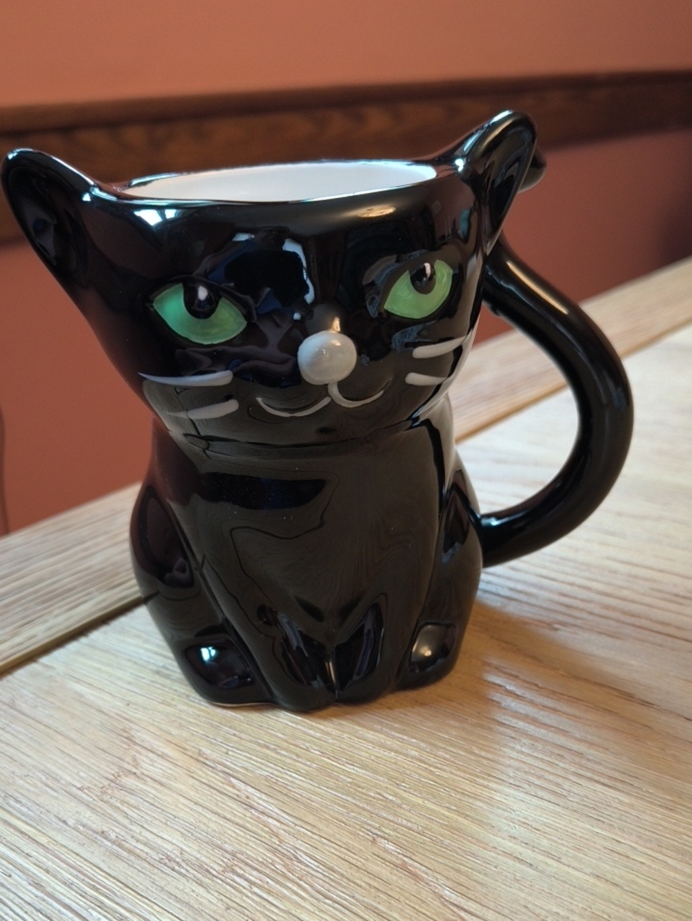 HTF World Market Black Cat Ceramic 3D Shaped Mug 🐈‍⬛ Green Eyes Whimsical